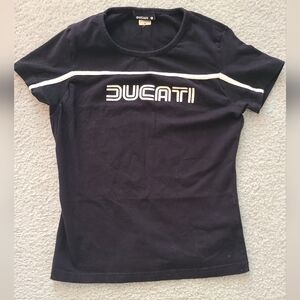 Women's DUCATI Retro Vintage Logo Stretch Cotton Short Sleeve T-shirt- Small Fit